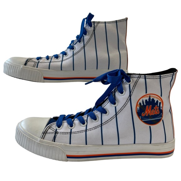 Men's SIze 8 FOCO New York Mets High‎ Top Sneakers MLB Team Shoes Blue Pinstripe - Picture 1 of 7